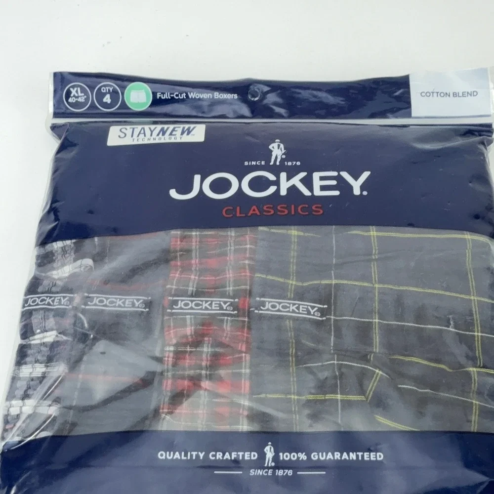 Jockey Classics Mens XL 40-42 4-Pack Full-Cut Woven Boxers Plaid Cotton Blend